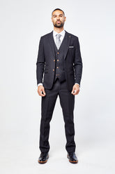 Max - Black Three Piece Suit with Contrast Buttons